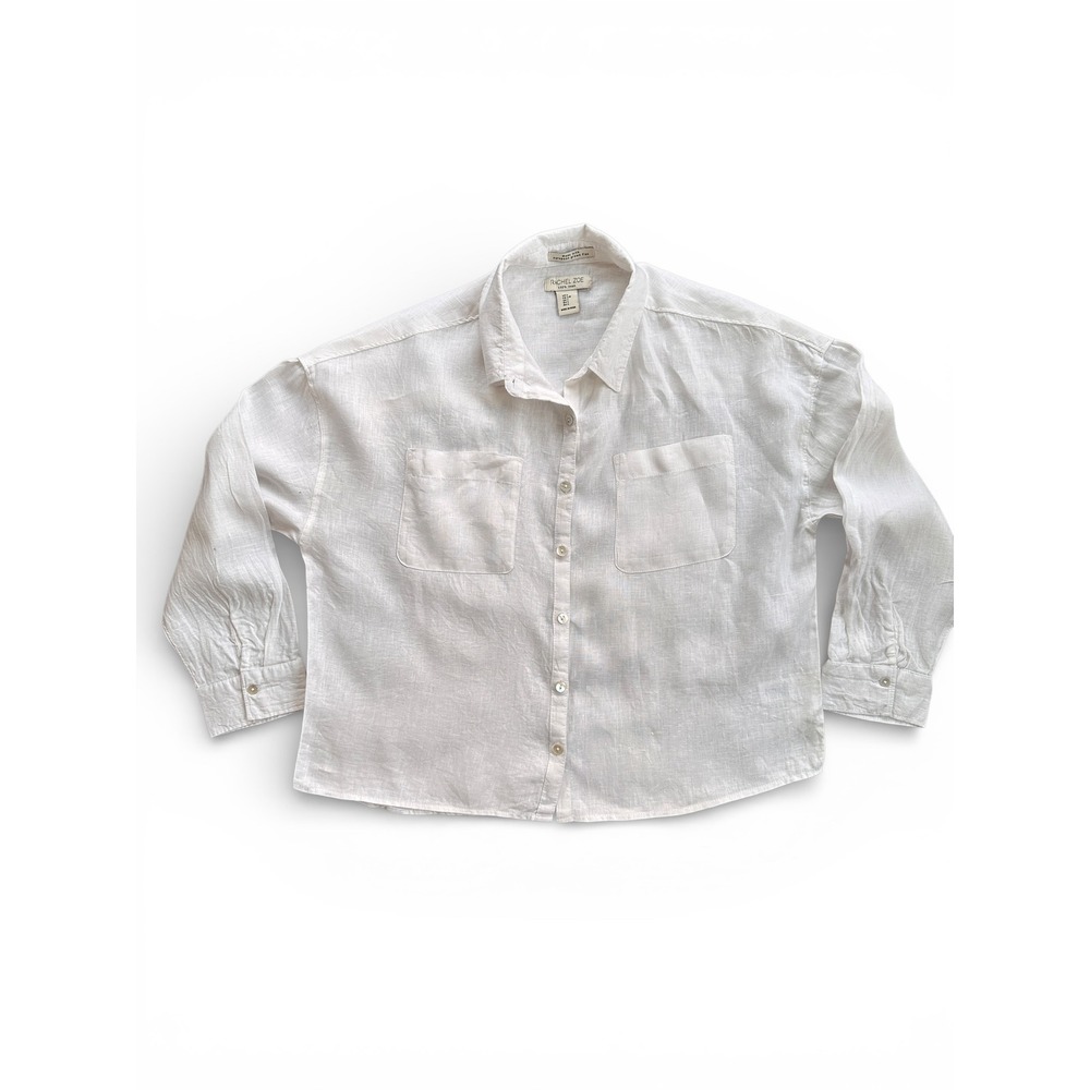 Rachel Zoe White 100% Linen Button Down Shirt European Flax Womens Large L‎